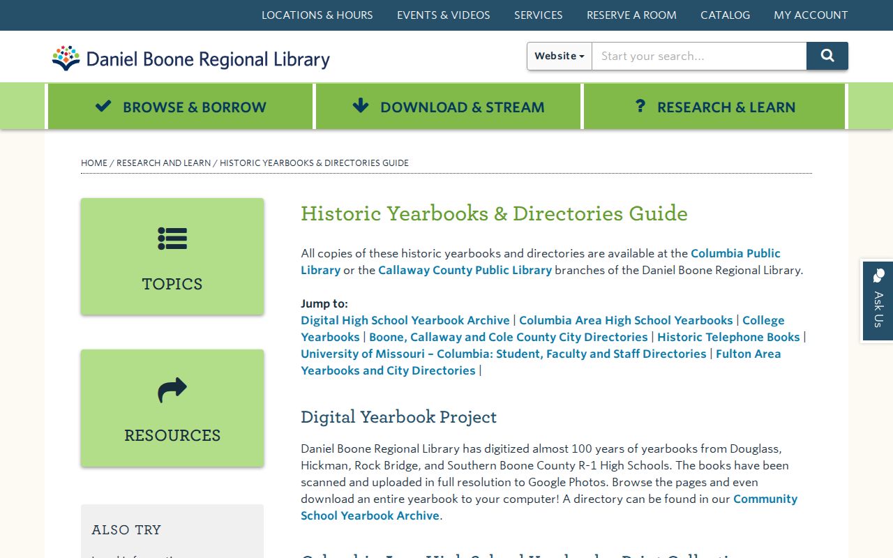 Columbia city directory historic holdings at Daniel Boone Regional Library
