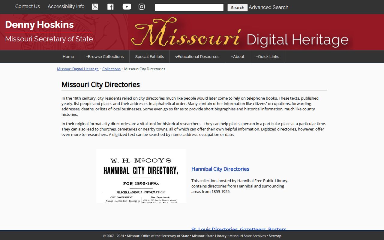 Columbia city directory research through Missouri Digital Heritage