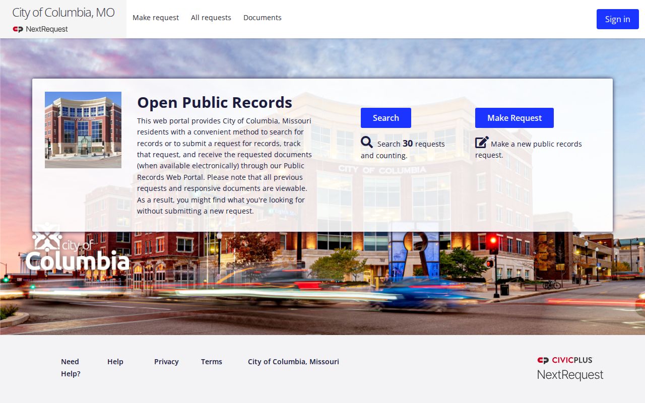 Columbia residents directory NextRequest public records portal