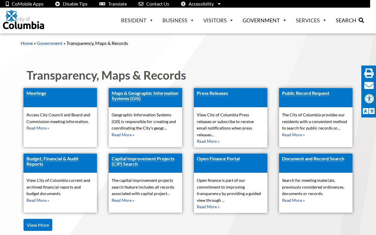 Columbia residents directory City public records hub