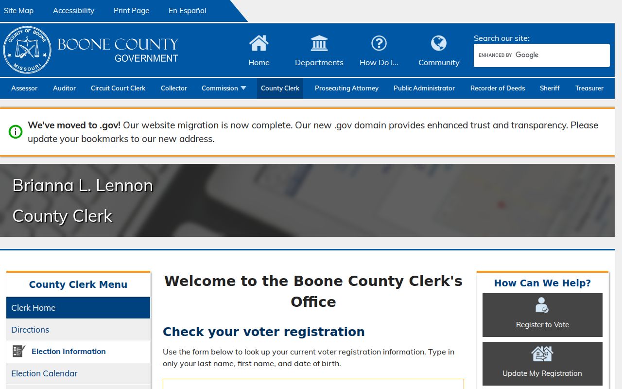 Columbia resident lookup using the Boone County registered voter search form